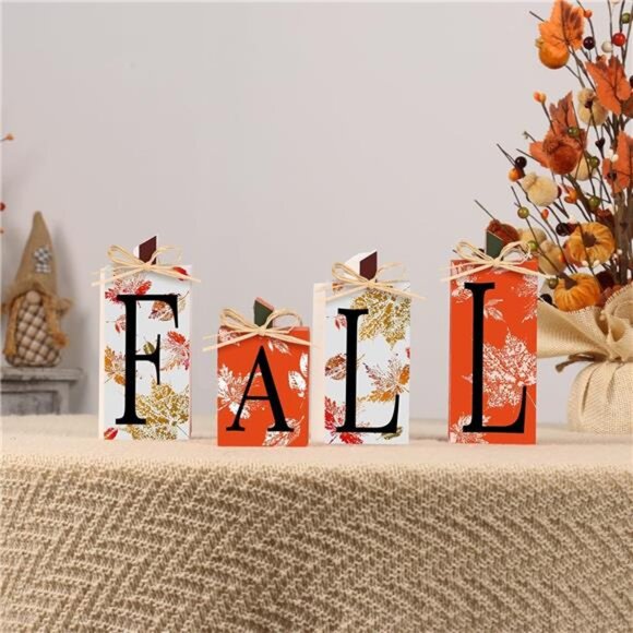 Fall Decor, 4 PCS Autumn Wood‎ Sign Set - Farmhouse Thanksgiving Tabletop Decor - Picture 4 of 7